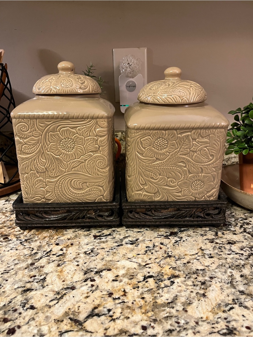 High End Accents 2 piece Taupe Canister set